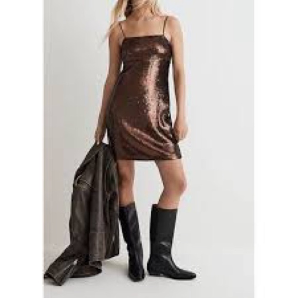 Madewell Metallic Bronze Sequin Mini Dress